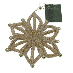 Bethany Lowe 6.75in Cream Bottle Brush Glitter Beaded Snowflake Ornament NEW